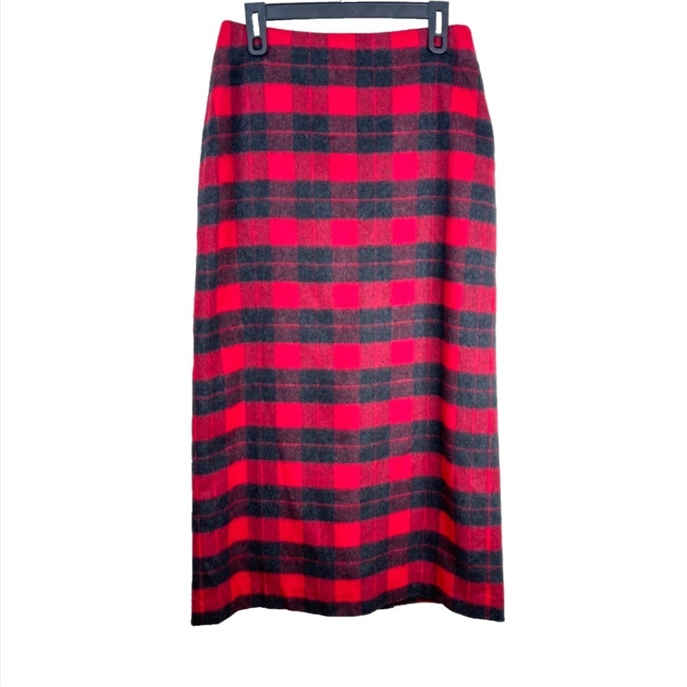 VTG Nine & Co Red Plaid Wool Midi Skirt 10 Old Money Equestrian Preppy Academia